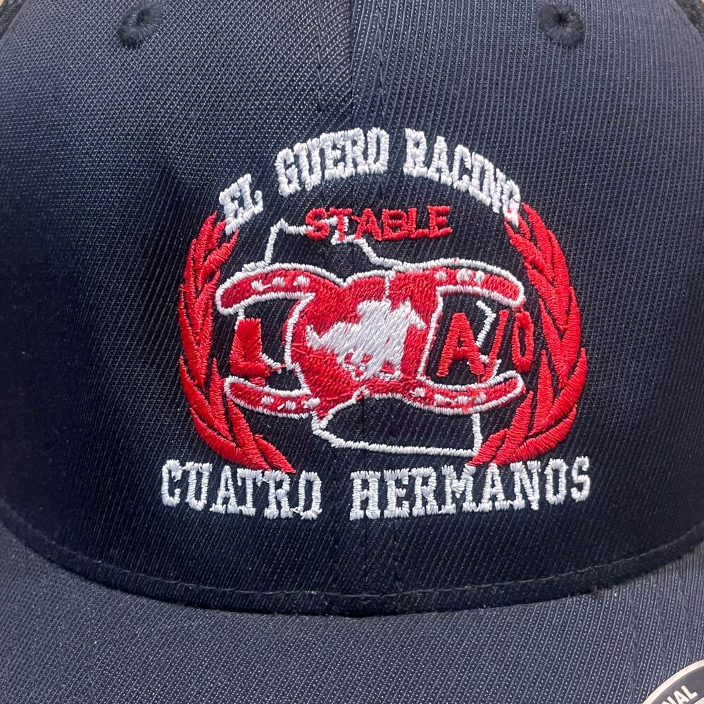 El Guero Racing Hat L-XL Cuatro‎ Hermanos Stable Flexfit Black Red Embroidered